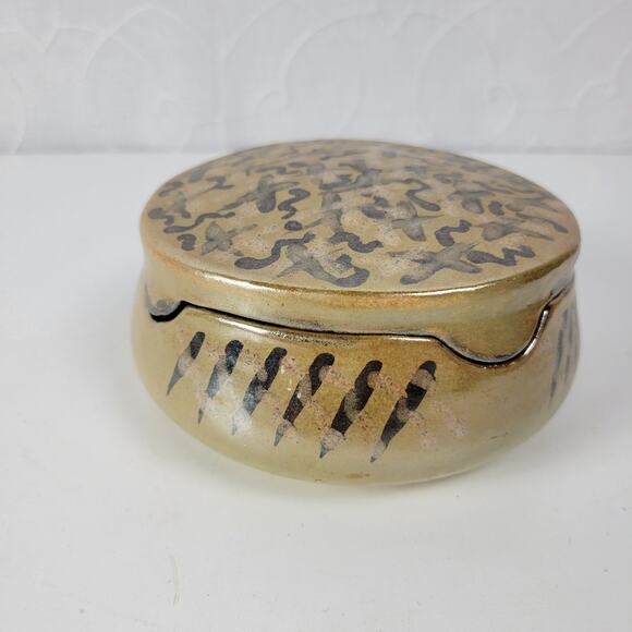 Vintage Boris Vitlin Studio Trinket Box Lid Round Ceramic Handpainted Signed - Picture 2 of 14